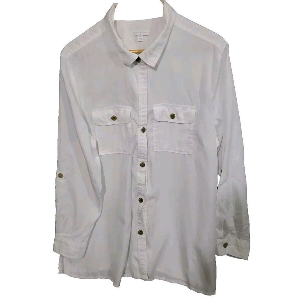 Charter Club XXL White Button Down Long Sleeve Pockets Roll Tab Sleeve Shirt